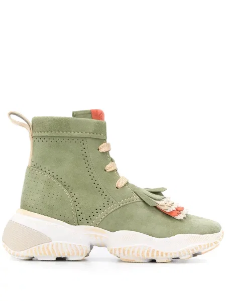 Botine Hogan cu franjuri cu șireturi din dantelă verde