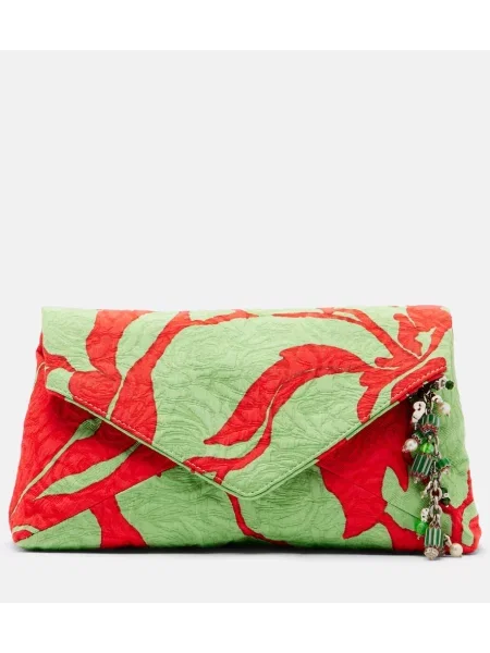 Geantă plic Dries Van Noten din jacard verde