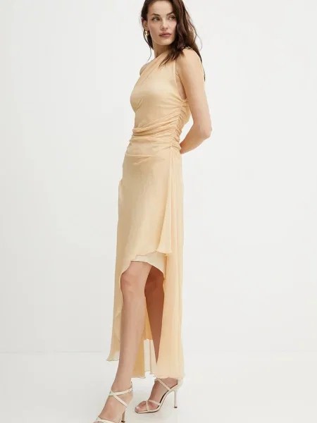 Шовкова сукня Victoria Beckham midi пряма бежевий