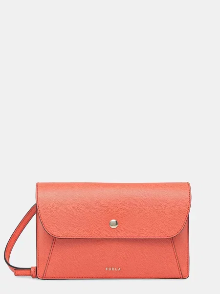 Furla crossbody torbica usnjena Lea XL Pouch oranžna