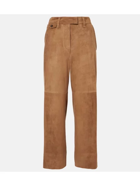 Pantaloni Brunello Cucinelli din piele de căprioară maro