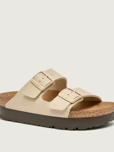 Papuci Birkenstock cu platformă bej