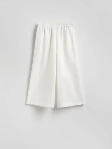 Reserved Lniane spodnie culotte biały