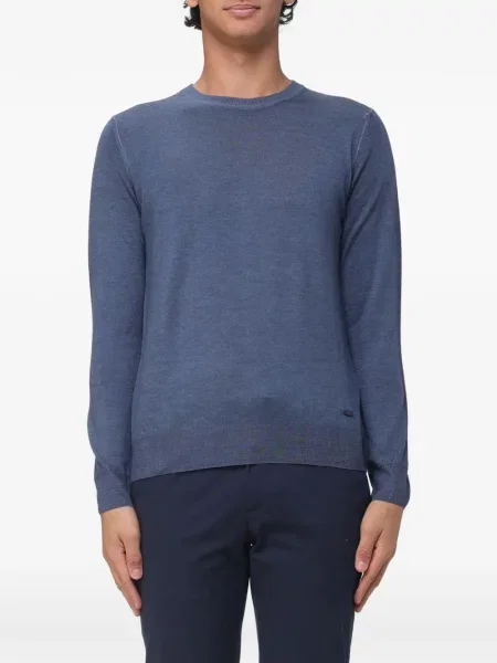 Sweter Brooksfield wełniany z okrągłym dekoltem niebieski