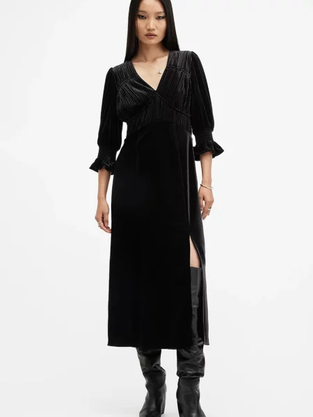 AllSaints sukienka ANI VELVET midi prosta czarny