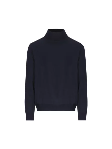 Lniany sweter z golfem Tagliatore niebieski