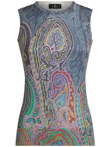Top Etro cu imagine cu model paisley albastru