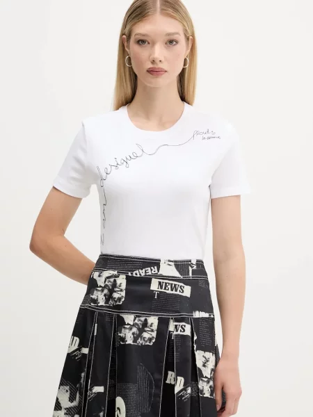 Desigual Koszulki Kobieta XL Kolorowy Print Koszulka z Krótkim Rękawem biały