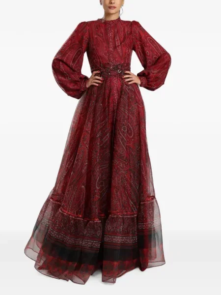 Rochie maxi Miau By Clara Rotescu cu imagine cu model paisley roșu