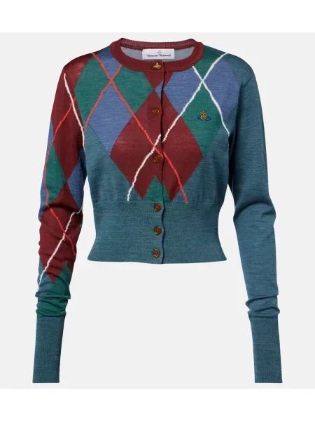 Cardigan Vivienne Westwood de lână cu model argyle albastru