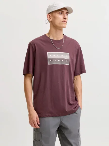 JACK & JONES Tričko JCOFusion bordová biela