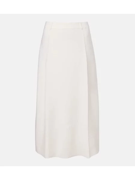 Fustă midi Lisa Yang din cașmir până la genunchi alb