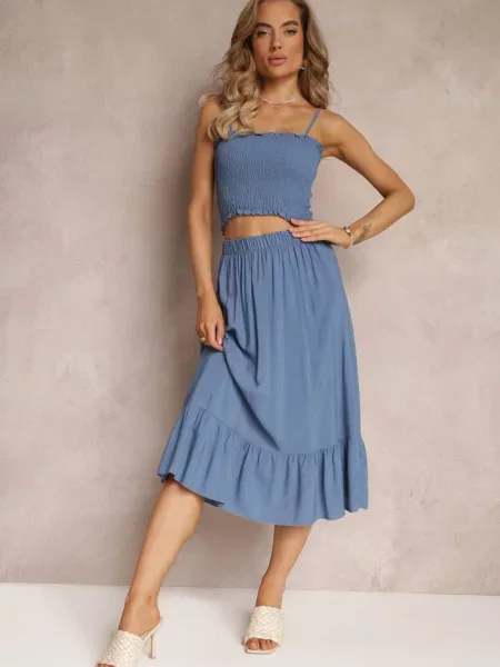 Komplet Top na Ramiączkach i Spódnica z Gumką w Talii Tirasa niebieski