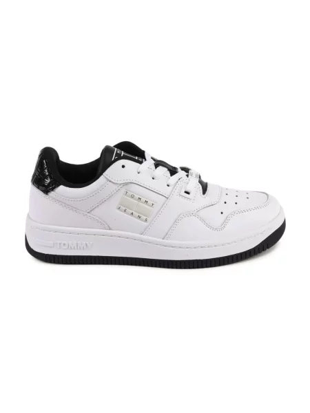 Sneakersy Tommy Hilfiger skórzane z nadrukiem z nadrukiem zwierzęcym białe