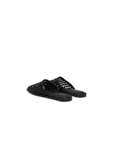 Papucs Tommy Hilfiger Hilfiger Leather Mix Flat Mule fekete