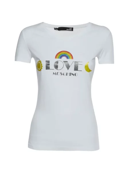 Tricou Love Moschino din jerseu cu autograf alb