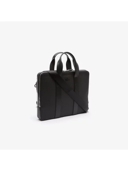 Lacoste Wyjątkowo Wąska Torba Na Komputer Chantaco Piqué Ze Skóry czarna