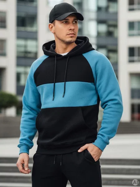 Bluza basic z kapturem w czarno-morskie paski Dstreet