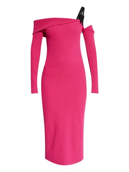 Sukienka jeansowa Versace Jeans Couture na sprzączkę do kolan garniturowa różowa