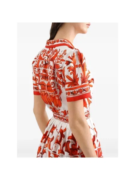 Sukienka Dolce And Gabbana z nadrukiem z twillu pomarańczowa