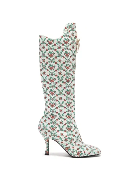 Botine Lili Curia cu șireturi cu model floral din dantelă alb