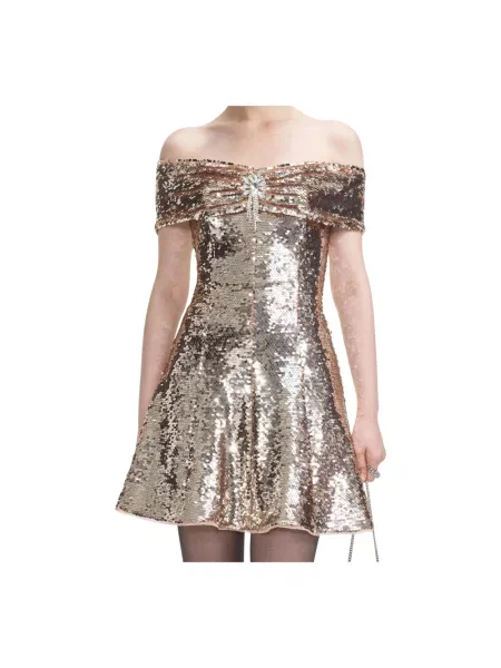 Maksi sukienka maxi Self-portrait szyfonowa z dekoltem w serek żółta