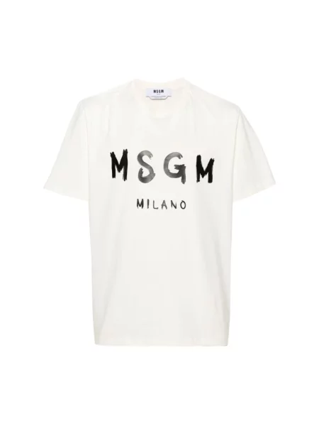 MSGM Koszulki Mężczyzna Biały S T-shirt z Nadrukiem Logo beżowa