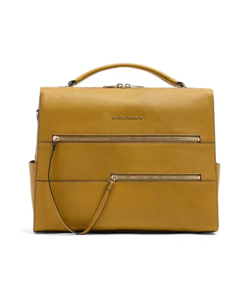 Torba na laptopa Piquadro skórzana żółta