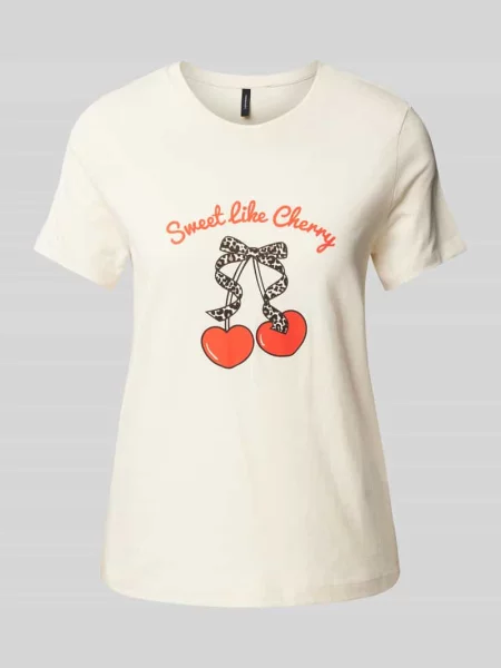T-shirt o kroju regular fit z czystej bawełny model ‘VANESSA’ Vero Moda biała