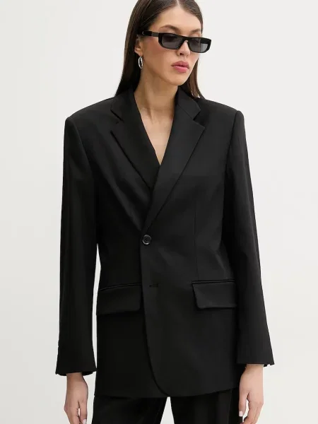 Maison Margiela marynarka z domieszką wełny jednorzędowa gładka czarny