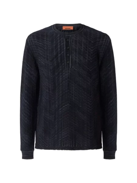 Lung cămașă Missoni cu guler henley albastru
