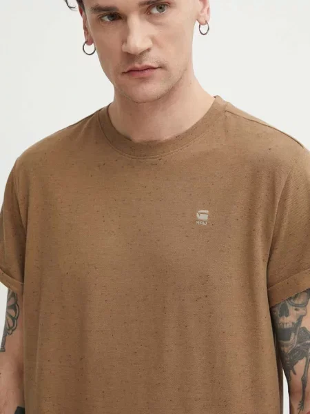 Тениска G-Star Raw с изчистен дизайн кафяво