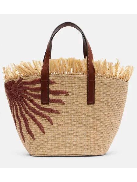 Mała torebka skórzana Farm Rio z frędzli skórzana beżowa
