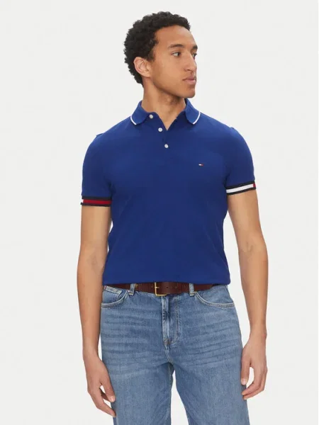 Тениска с яка Tommy Hilfiger с апликация синьо