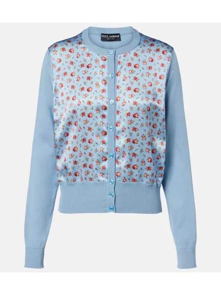 Cardigan Dolce&gabbana de mătase cu model floral albastru