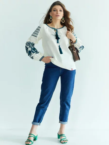 Лляна Вишита сорочка Folk Moda молочний