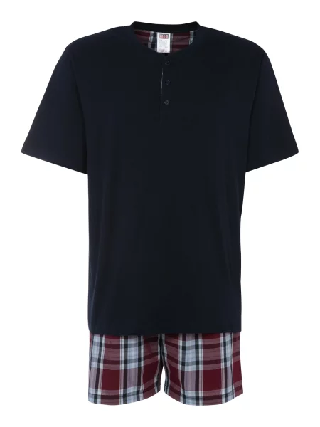 H.I.S Pijama scurtă bleumarin / roșu bordeaux alb