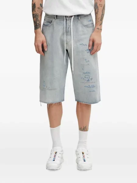 Pantaloni scurți Mm6 Maison Margiela zdrențuiți cu cordon albastru