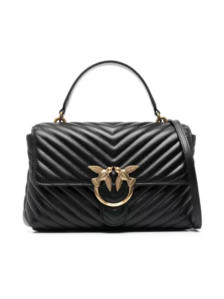 Torebka skórzana Pinko skórzana klasyczna z ukrytymi kieszeniami czarna