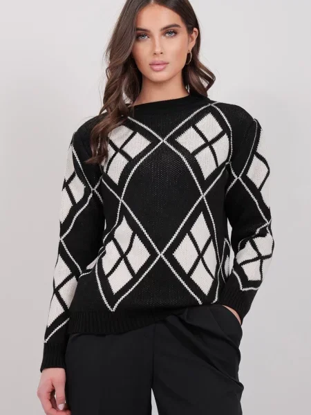 Trend Alaçatı Stili Pulover negru alb