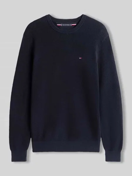 Sweter z dzianiny o kroju regular fit z czystej bawełny Tommy Hilfiger granatowy
