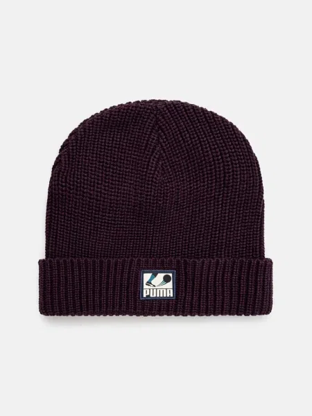 Шапка Puma Classics Graphic Short Beanie лилаво от винено червено