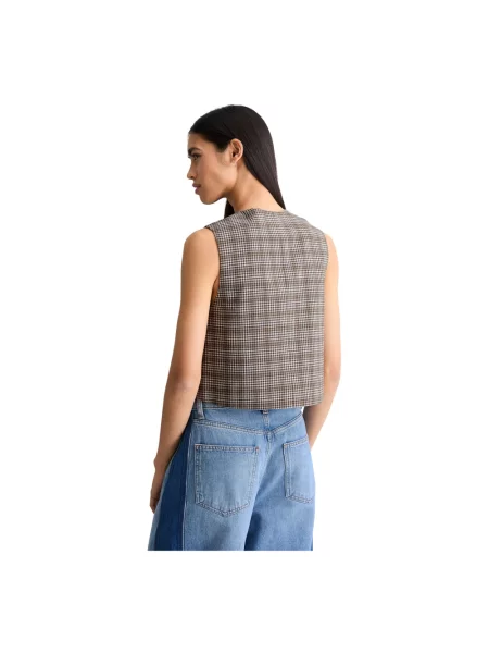 Kamizelka garniturowa o kroju slim fit z mieszanki bawełny i lnu Marc O'polo Denim brązowa