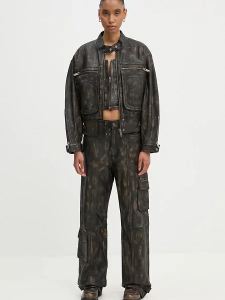 Шкіряна куртка Gestuz перехідна oversize чорний