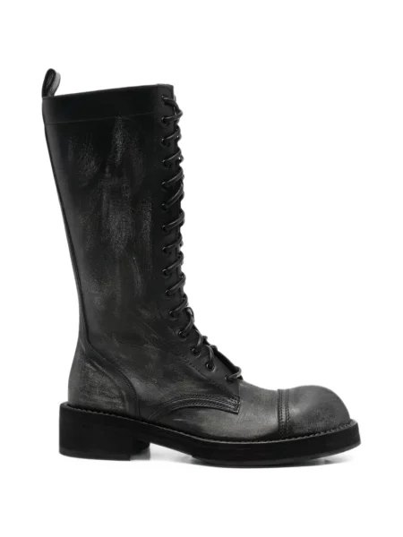 Botine Ann Demeulemeester cu șireturi zdrențuiți din dantelă negru
