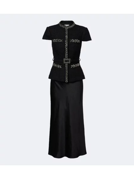 Cu centură rochie midi Self-portrait din satin negru