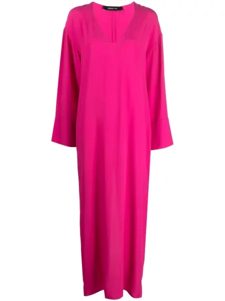 Rochie maxi Federica Tosi cu decolteu în V lungă de costum roz