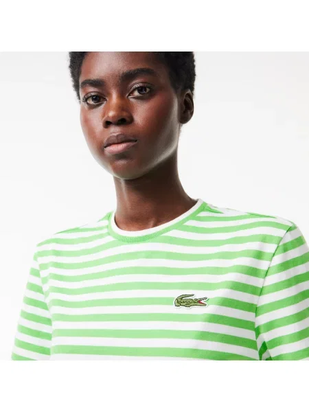 Lacoste Koszulka Z Luźnego Materiału W Paski Z Bawełny biała