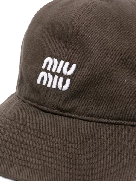 Șapcă Miu Miu cu broderie cu cordon maro