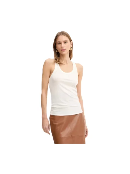 Top Elisabetta Franchi wełniany na ramiączkach z logo beżowy